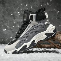 2025 winter new men's cotton-added sports shoes, snow-filled warm casual shoes, trendy outdoor running shoes 44 black