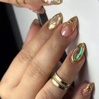 24 Pcs Gold Quicksands Press On Nail Glittering Full Cover Stick on Nail Simple Artificial Nail Almond Shape False Nail 1 brown