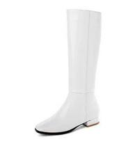 Women White Square Toe High Tube Boots Autumn Winter Simple Versatile Side Zipper Long Boots 42 white