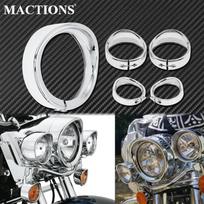 Motorcycle Chrome 7''Headlight Trim Ring+4.5'' Fog Light Cover +Visor Style Turn Signal Trim Ring For Harley Softail FLH Touring One Set