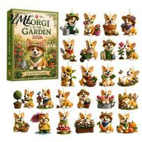 Corgi Gardening Ornament Cute Puppies Advent Calendar, 24 Days Christmas Countdown Calendar with 2D Kids Surprise Flat Acrylic Dog Pendants B