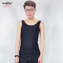 Ice Silk Hook-and-Eye Lattice Binder Bra: Breathable, Sweat-Wicking, Slimming, and Anti-Shake Vest for Large Breasts. M black