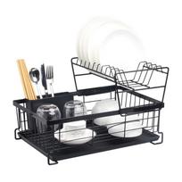 Double-Tier Black Kitchen Dish Drying Rack black