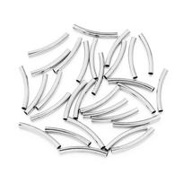 50pcs/lot Copper Curved Tube Gold Silver Smooth Tube Beads Jewelry Connectors For DIY Charm Bracelet Necklace Making Accessories 2x20mm Hole 1.8mm white