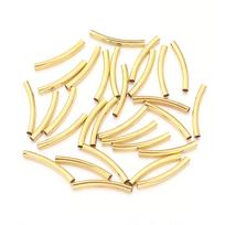 50pcs/lot Copper Curved Tube Gold Silver Smooth Tube Beads Jewelry Connectors For DIY Charm Bracelet Necklace Making Accessories 2x25mm Hole 1.8mm auksas
