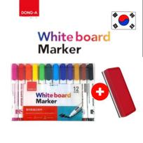 DONG-A Whiteboard Markers 12 Colors + Whiteboard Eraser | Korean Stationery Set 1set red