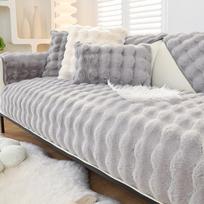 Sustorėjęs triušio pliušinis sofos užvalkalas Universalus neslystantis žieminis šiltas sofas rankšluostis sofos pagalvėlės užvalkalai, skirti svetainės baldams 1pc 30x50 pillowcase gray