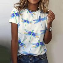 Summer Fashion Blouse Women's T-Shirt Dragonfly Printed Top O-Neck Short Sleeve Fashion Tee Casual T Shirt Female Clothing 6XL white
