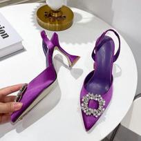 Violetiniai / Žali Moteriški Bateliai Aukštakulniai su Kristalais Slingback'ai Vasariniai Nuotakos Batai Patogūs Trikampiu Kulnu Vestuviniai Batai 35 -41 37 gray