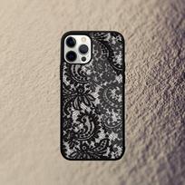 Vintažinis nėriniuotas telefono dėklas  Skirta iPhone 17,16,15,14,13,12,11,Pro,Max,Plus,Mini,SE4,E Magnetinis Magsafe Belaidis įkrovimas iPhone14PROMAX black