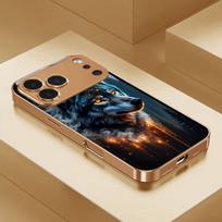 Magic Wolf Spark Electroplated Golden Phone Case For iPhone 17Air 17 16 15 14 13 12 11 Pro Max Plus 16E XR 7 8 Xs X Glass Cover iPhone17 Pro Max black