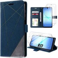 Protective Case - BOOLING - for Samsung Galaxy A17 5G/4G - Navy Blue Leather Effect - 2 Tempered Glasses mėlyna