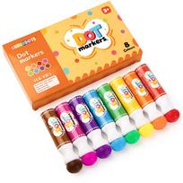 Vibrant 8-Color Washable Dot Marker Set, 18mm Tip 60ml No Mess Ink Pens with Orange Box for Kids Art & Birthday Gifts yellow