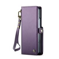 CaseMe is suitable for Samsung ZFold7, anti-scan, multi-functional ZFold6, with card slot, flip cover, leather case, hand strap, and pen slot version Z Fold6 violetinė