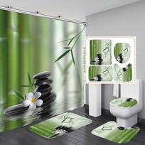4 vnt. Zen Green Bamboo Buddha serijos dušo užuolaidų rinkiniai, skirti vonios kambariui neslidūs vonios kilimėliai, dangtis, tualeto užvalkalas, vonios kilimėlis gray