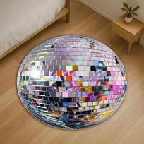 Retro Disco Ball Round Rug – Shiny Mirror Tile Design Fun Floor Mat for Living Room  Bedroom Home Decor Diameter 90cm(35in)