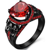 Gothic Vampire Black Skull Rings, Biker Fashion Jewelry for Women, Halloween Engagement Accessories, Holiday Gifts 10 raudona