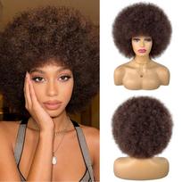 European Short Curly Matte Silk Wig - African Small Curls Afro Wig with Cap white