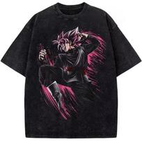 2026 Dragon Ball Super Saiyan Rose Goku Printed T-shirt Men's and Women's Washed T-shirt High Quality Vintage Cotton T-shirt Top 100 black