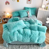 Mink 4 dalių lovos komplektas žiemai sutirštintas pliušinis Mink Velvet Crystal Velvet Love pagalvė Standard melsvėmėlis