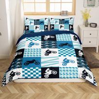 Motociklo pūkinės antklodės komplektas Lovos skalbinių komplektas 3 dalių pledų komplektas 135*200cm blue