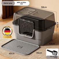 Mega Extra Large Closed Litter Box Odor Proof Waterproof Cat Toilet Enclosure for Maine Coon Cats Overstuffed Size Cat Litter pilka spalva