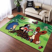 Krtek The Little Mole Motorcycle Hedgehog Frog Cartoon Print Anti-slip Area Rug Green Forest Living Room Bedroom Decor Floor Mat For Cartoon Fans 40x60cm( 15x23in ) green