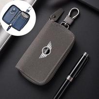 Leather Car Key Case Multifunction Unisex Zipper Wallet Holder Car Sticker For Bmw Mini Cooper Clubman Countryman M5 R58 R59 R60 ie2 gray