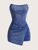 Spicy Girl Strapless Denim Jumpsuit - European & American Style 2XL blue