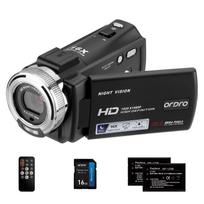 ORDRO HDV V12 HD 1080P vaizdo kameros įrašymo įrenginys su infraraudonųjų spindulių naktiniu režimu, 16GB SD kortele ir 2 juodo matymo kameromis, baterijomis,
