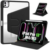 Case for iPad Pro 13 Inch M4 M5 2024 2025, Adjustable 360° Rotating Cover with Pencil Holder - Black juoda
