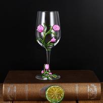 Transparent Tulip Flower Wine Glass Tulip Floral Embossed Cup Decorative Glass Goblet  New Year Purple B black