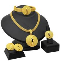24K Gold Plated Dubai Necklace Earrings Ring Bracelet Set Indian Bridal Jewelry AXYD yellow