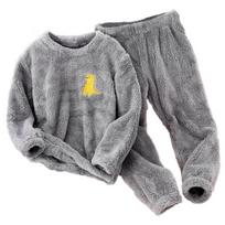 Unisex Vaikų Fleece Pižamos Rinkinys Su Animaciniais Siuvinėjimais Ilgomis Rankovėmis Viršus Ir Kelnės Šiltas Pūkuotas Miego Drabužių Rinkinys 140 pilka