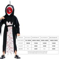 Glowing Grim Reaper Halloween Costume Set Scary Cosplay Fancy Dress for Children Spooky Reaper Sickle Prop M balta/juoda