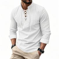 Men's Vintage V-neck T-shirt Cotton Linen Pirate Medieval Viking Gothic Tops Shirts Long Sleeved Cospaly Halloween Party Top XXXL white