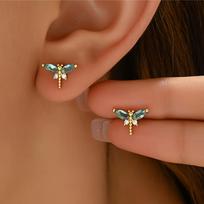 [Fashionable|Dragonfly] Fashionable Dragonfly Earrings | Ladies' Accessory, Inlaid with Artificial Cubic Zirconia, Low Allergy, Unique Craftsmanship brown