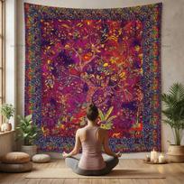 Light Luxury Aesthetic Tapestry Vibrant Purple Orange Tree of Life Wall Tapestries Hippie Bohemian Background Mandala Home Decor 100X70CM gray