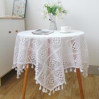 Elegantiškas baltas nėrimo nėriniuotas staltiesė valgomojo, apvaliam ar kavos staliukui 85x85cm white