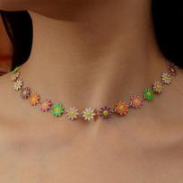 Fashion Daisy Flower Enamel Bracelet for Women Choker Necklace Bohemian Sunflower Stackable Hand String Jewelry Adjustable brown