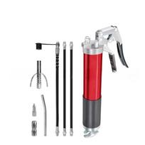 Heavy-Duty Grease Gun Set 8000 PSI Stainless Steel Oil Tube 14 Ounces 18-Inch Hose Including Connectors Extension Tubes Nozzle Heads raudona