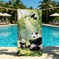 Rankšluostis Panda Lauko Stovyklavimui Paplūdimio Rankšluostis Mielas Bambukinis Super Sugeriantis Greitai Džiūstantis Vasarinis Rankšluostis 70cm×140cm beige