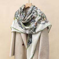 130*130cm 30% Silk +70% Wool Scarf Retro Vintage Luxurious Soft Shawl Large Warm Winter Wrap for Women 130*130cm gray