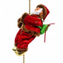Glowing Light Santa Claus Climbing Rope Ladder Toy Electric Singing Santa Claus Ornament  Christmas Dark Red