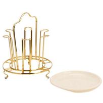 ABBY-Iron 6-Cup Stand With Round Cup Holder And Tray For Kitchen And Living Room Storage beige