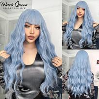 Ilgas banguotas juodas ir rožinis sintetinis perukas moterims su kirpčiukais Natūralus karščiui atsparus Cosplay Party Lolita Daily plaukų perukas TB2020022-8 white