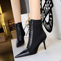 BIGTREE Shoes Cross Straps Sexy Women Boots Pointed Toe Stiletto High-heel Boots  New Women's Ankle Boots Plus Size 42 43 41 black