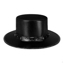 Gothic Top Hat Studded Steampunk Faux Leather Headwear for Cosplayers, Entertainers, black
