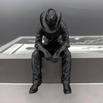 Western Style Sad Sitting Cowboy Sculpture 3D Printed Pensive Cowboy Figurine Ornament Lonely Vintage Melancholy Cowboy Figurine juoda