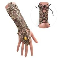 Trendy Gothic Fingerless Glove Steampunk Black Arm Warmer Bracelet Lace Cuff Sexy Vintage Lace Glove Halloween Accessories beige
